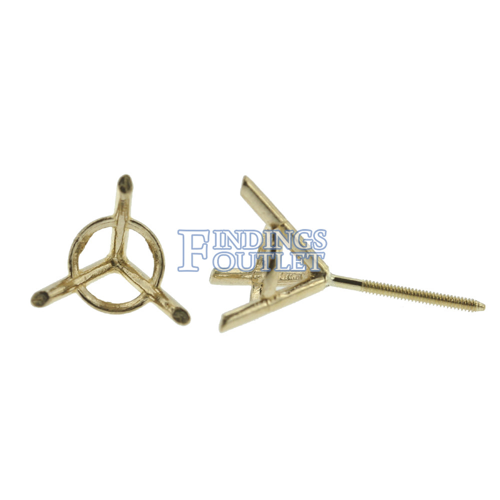 14k Yellow Gold Round Martini Stud Earring Mounting Setting Screw Back Post