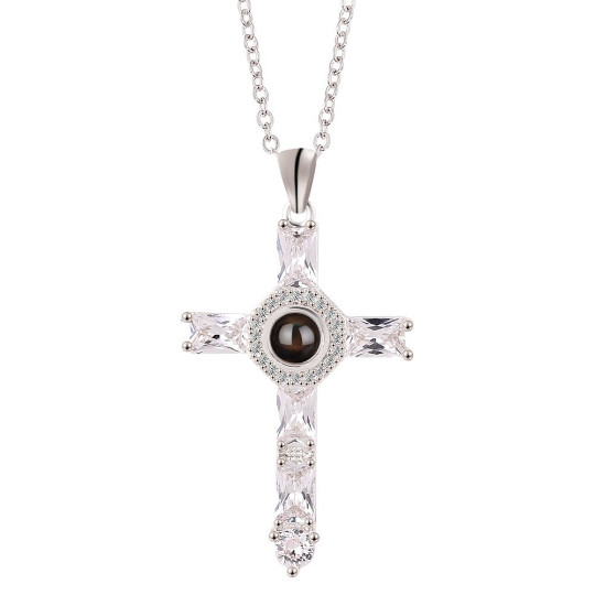 Lords Prayer Cross Necklace Vintage Antique Religious Pendant Silver Tone