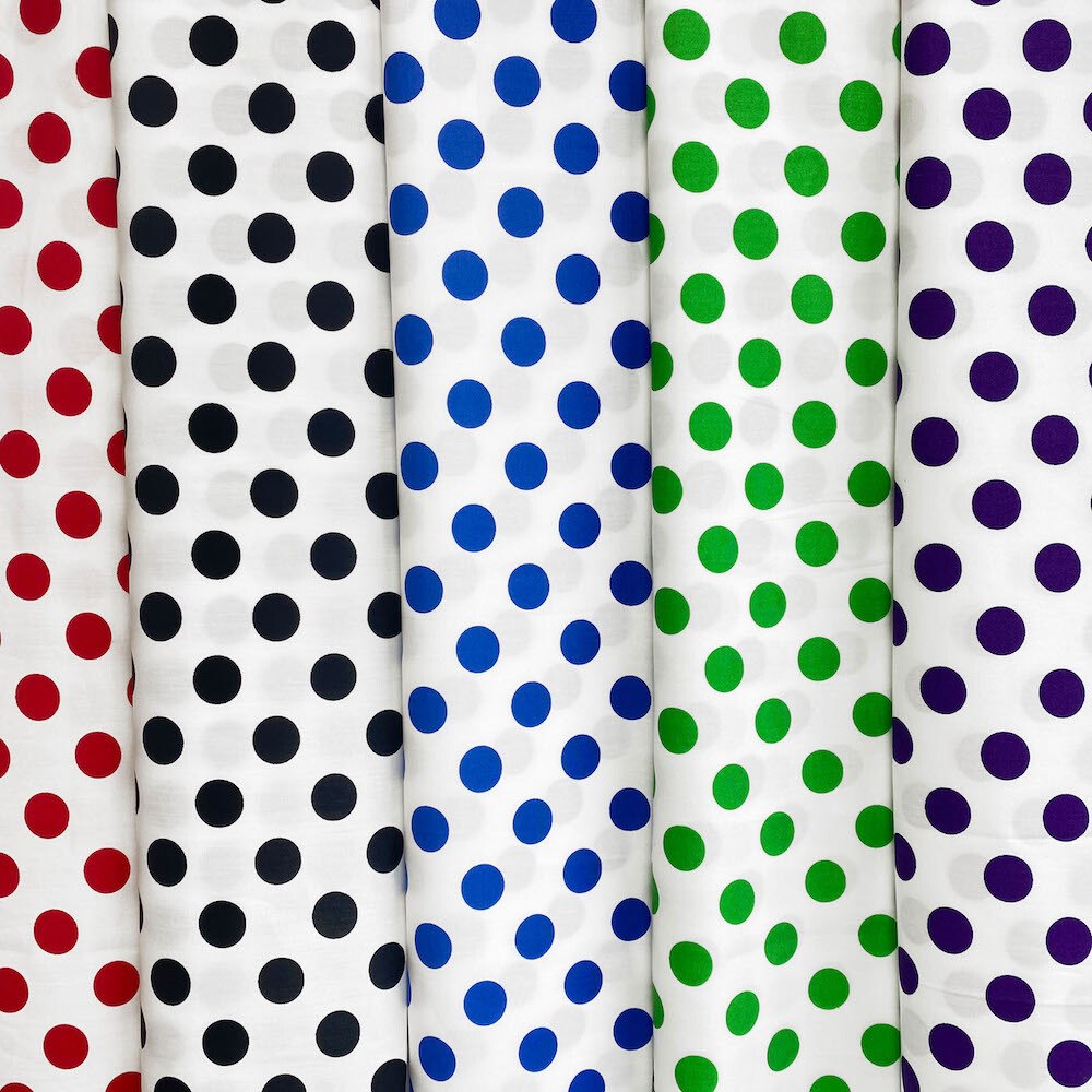 Polka Dot Large (2cm) Printed Fabric White Back 100% Cotton 58/60″ Wide Sold BTY