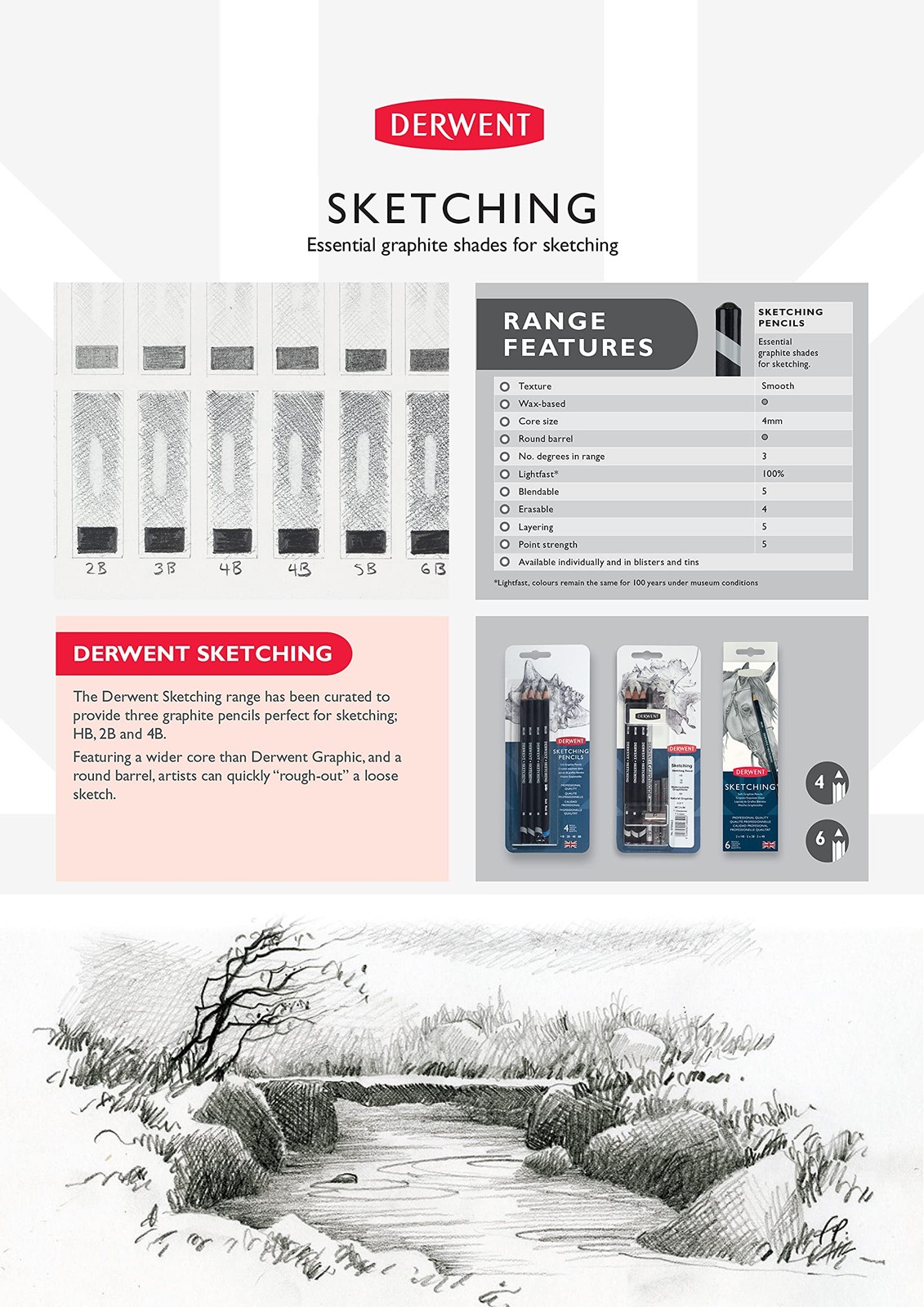 Sketching Pencils, 4mm Core, Metal Tin, 6 Count 0700836