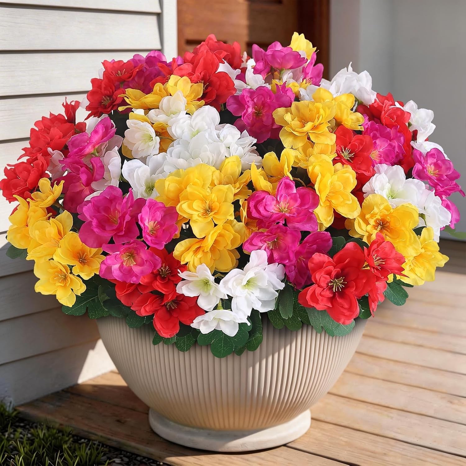 Artificial Azalea Flowers 8 Bundles UV Resistant Fake Silk Outdoor Mixed Color
