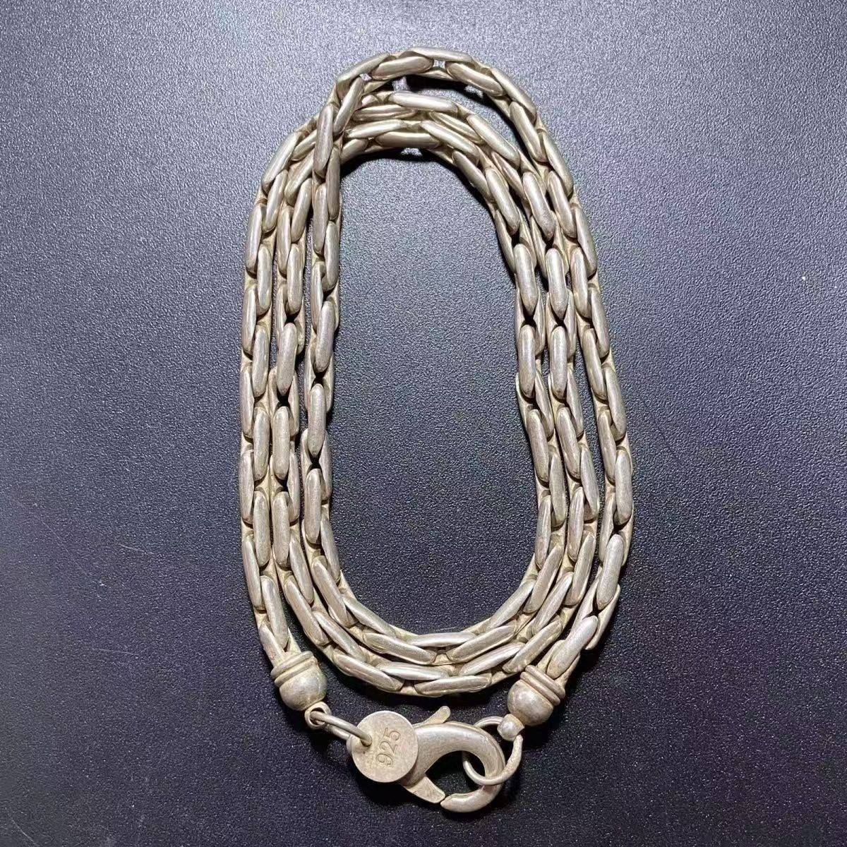 Ethnic Handmade Nepal Old Silver Necklace 925 Silver Braided Chain Vintage