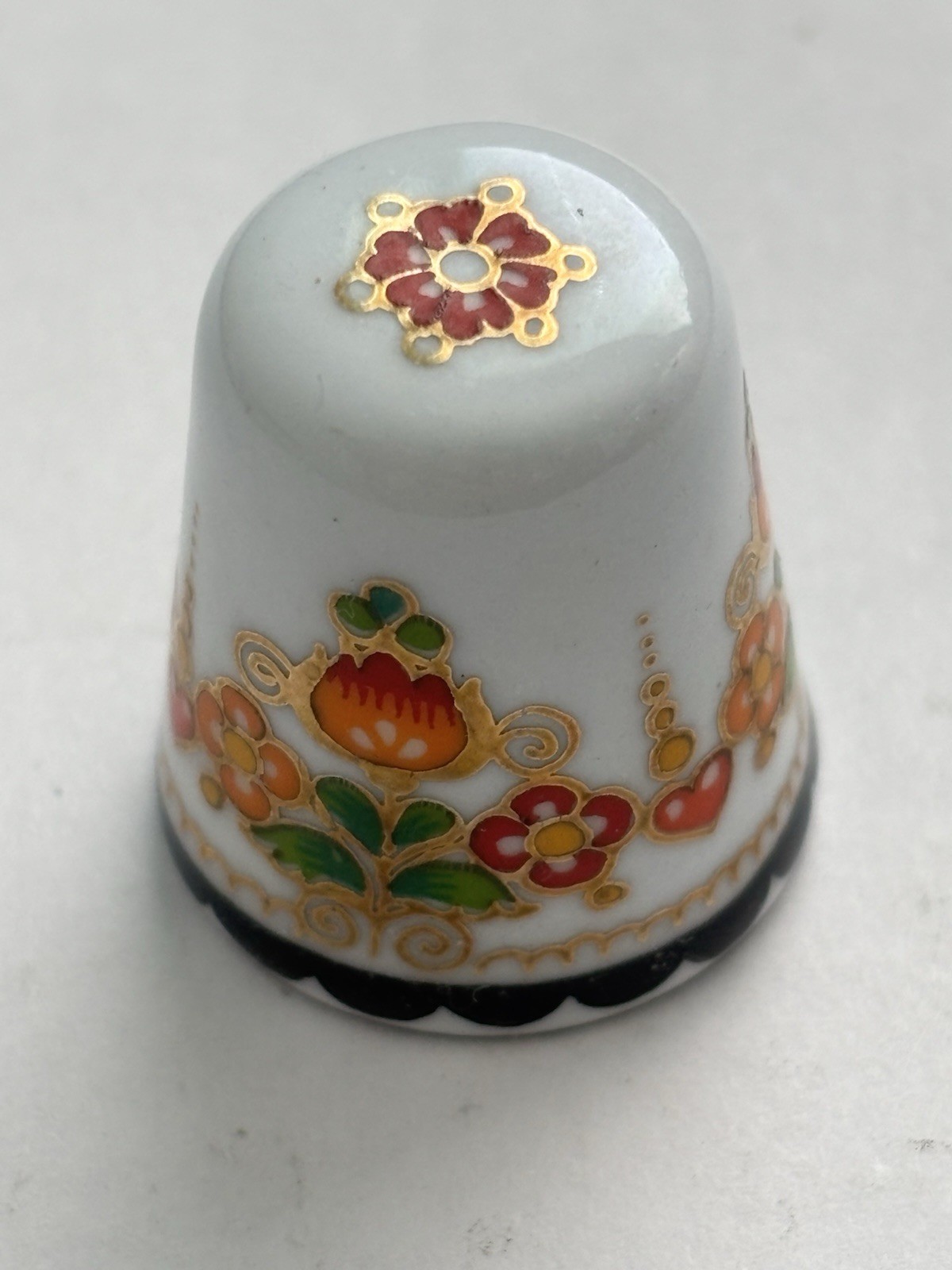 Vintage Austria Hand-Painted Floral Ceramic Sewing Thimble