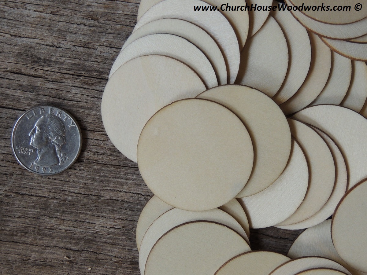 50 count 1.5 inch wood CIRCLE shape DIY 1-1/2 inch wooden coin craft piece round