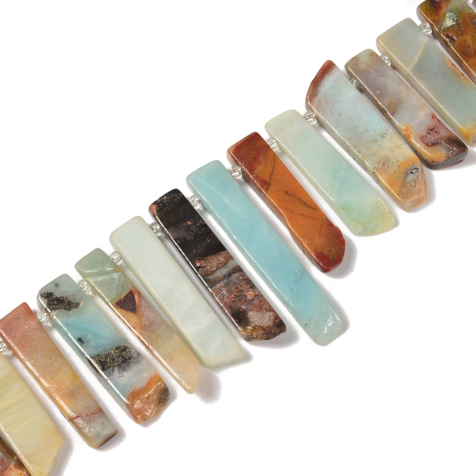 Multi Color Amazonite Graduated Slab Stick Point Beads Size 25-45mm 15.5” Strd