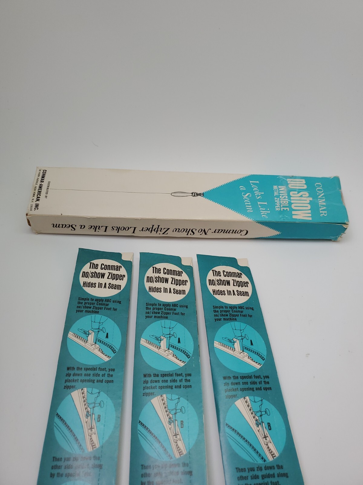 Conmar-American Zippers 7-9″ #455 Red Box of 3 Vintage New Old Stock Indiv Pkg