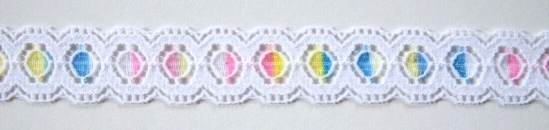 10 Yds. Vintage White/Multi Color 3/4″ Wide Soft Nylon Lace LJ-30