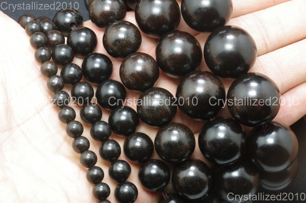 Natural Black Ebony Wood Round Ball Beads Bracelet 6mm 8mm 12mm 15mm 18mm 20mm