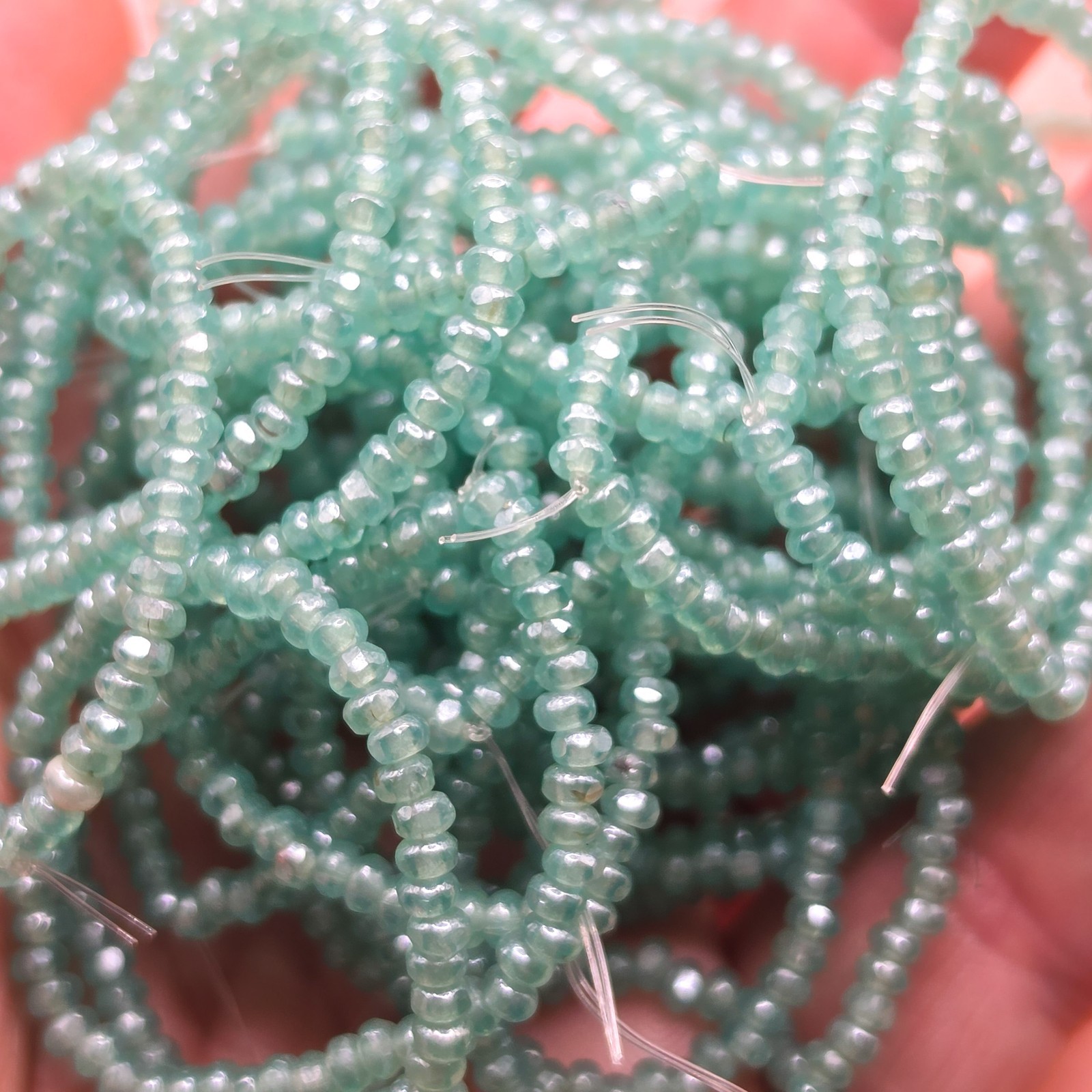 50pcs Tiny Uranium Glass Beads Faceted Rondelle 3x2mm Aqua Green Czech Strand