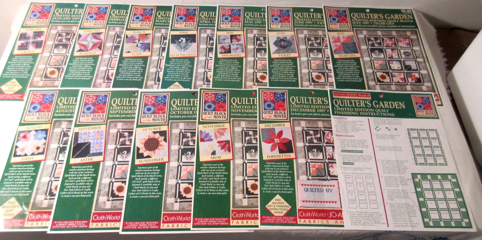 Jo Ann Fabric QUILTER’S GARDEN Block of The Month Patterns 1-12 w/ Finish Instr