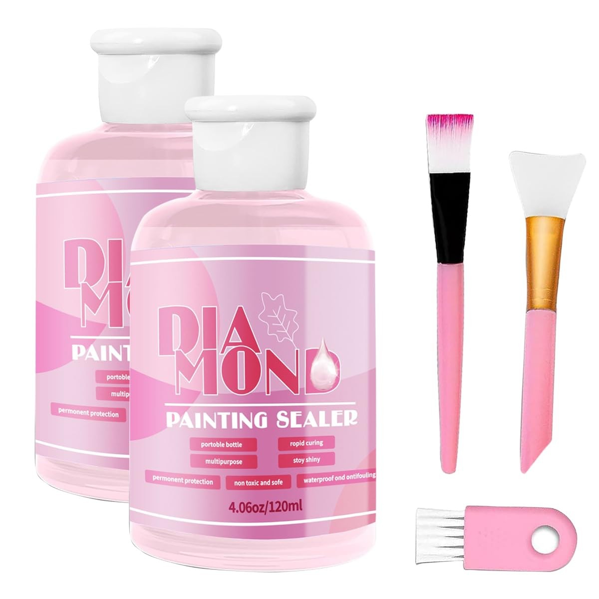 Diamond Painting Sealer Glue Kit 2 Pack 8OZ with Silicone Brush, transparent