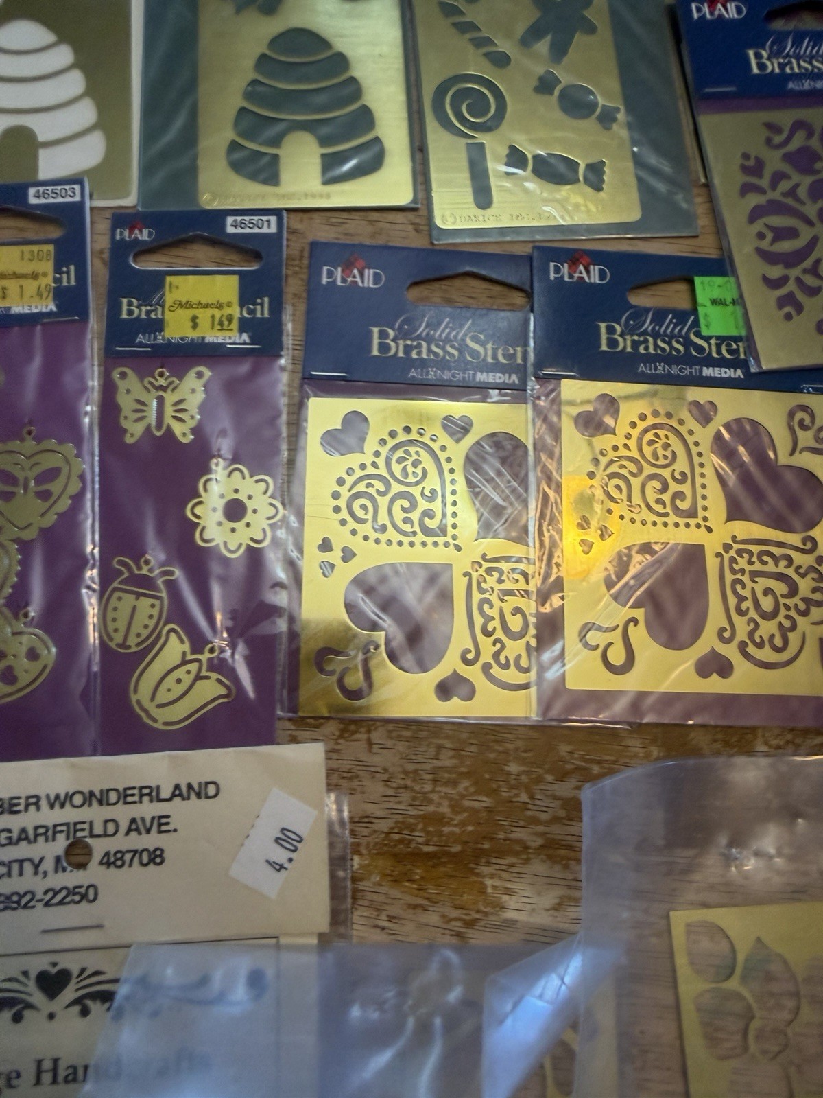 New Vintage BRASS EMBOSSING STENCILS LOT OF 22 Packs ~ Darice Plaid Assorted