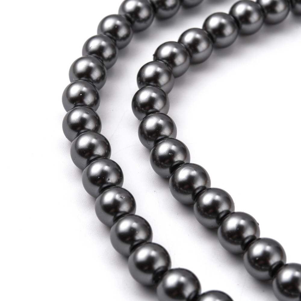 8mm Silver Charcoal Glass Pearl Imitation Round Beads – Approx. 100 Beads