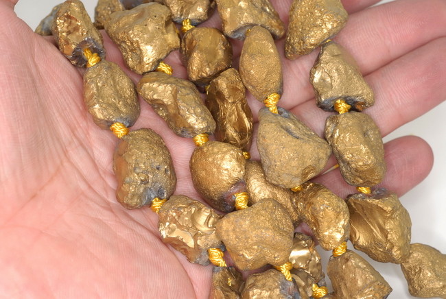 20X15-30X20MM TITANIUM GOLD AGATE GEMSTONE NUGGET LOOSE BEADS 8inch