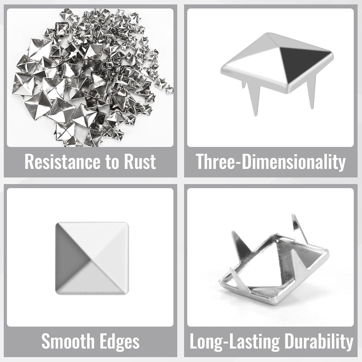 1222 Pcs Square Pyramid Studs Prong Studs for Clothing Crafts | Punk Metal Spike