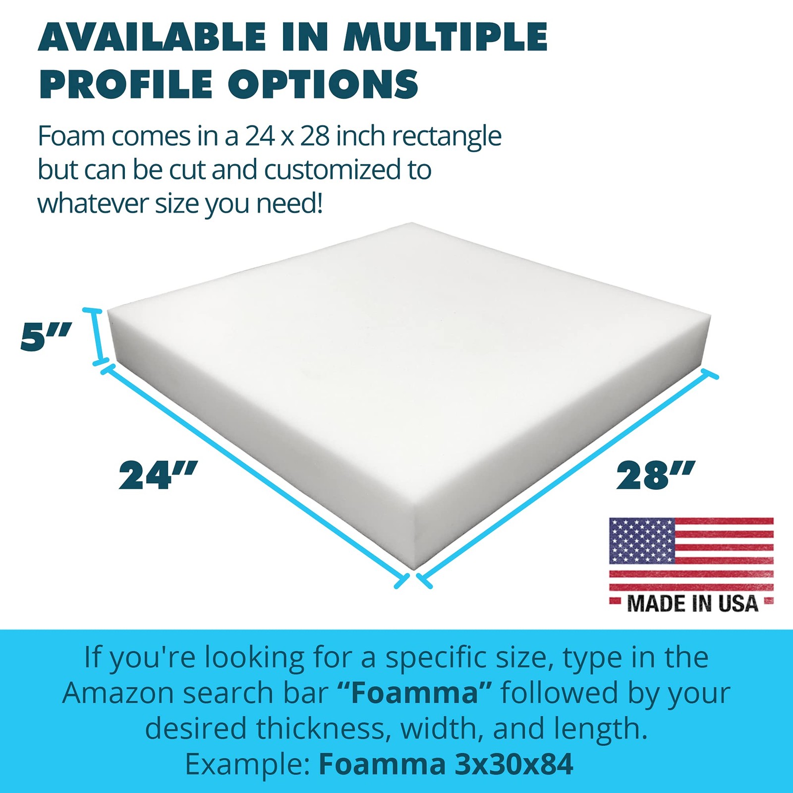 Foamma 5 X 24 X 28 High Density Upholstery Foam Padding For Cushions And Seat