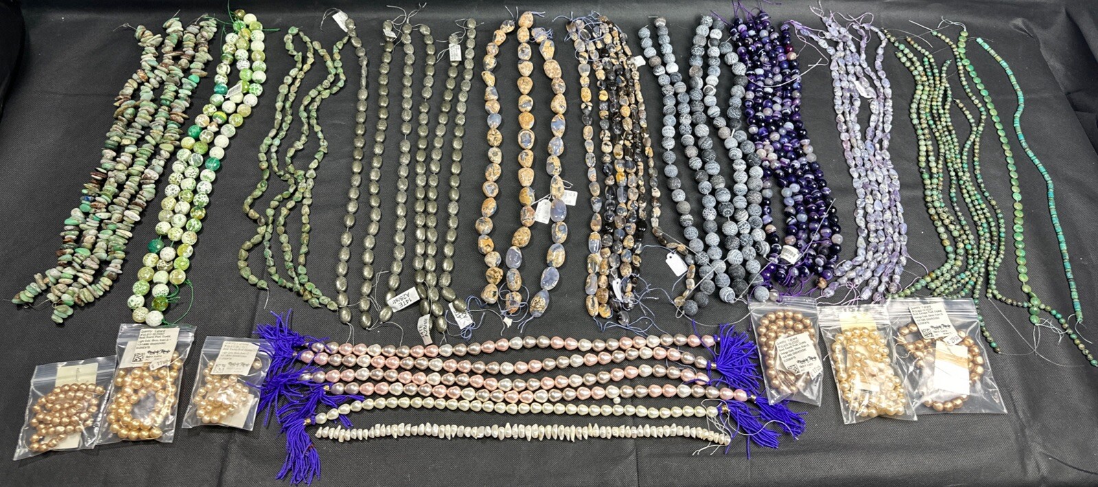 Lot of Fine Jewelry Strands Of Beads,Spacers, Pearls, Pyrite, Fire Agate & Other