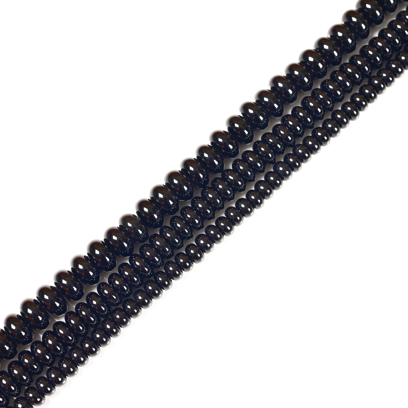 Black Onyx Smooth Rondelle Beads 4x6mm 5x8mm 6x10mm 15.5″ Strand