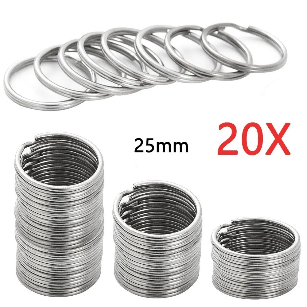 100/50 PCS Stainless Steel Key Rings Split Hoop-30/25/20mm DIY Flat Metal Chains