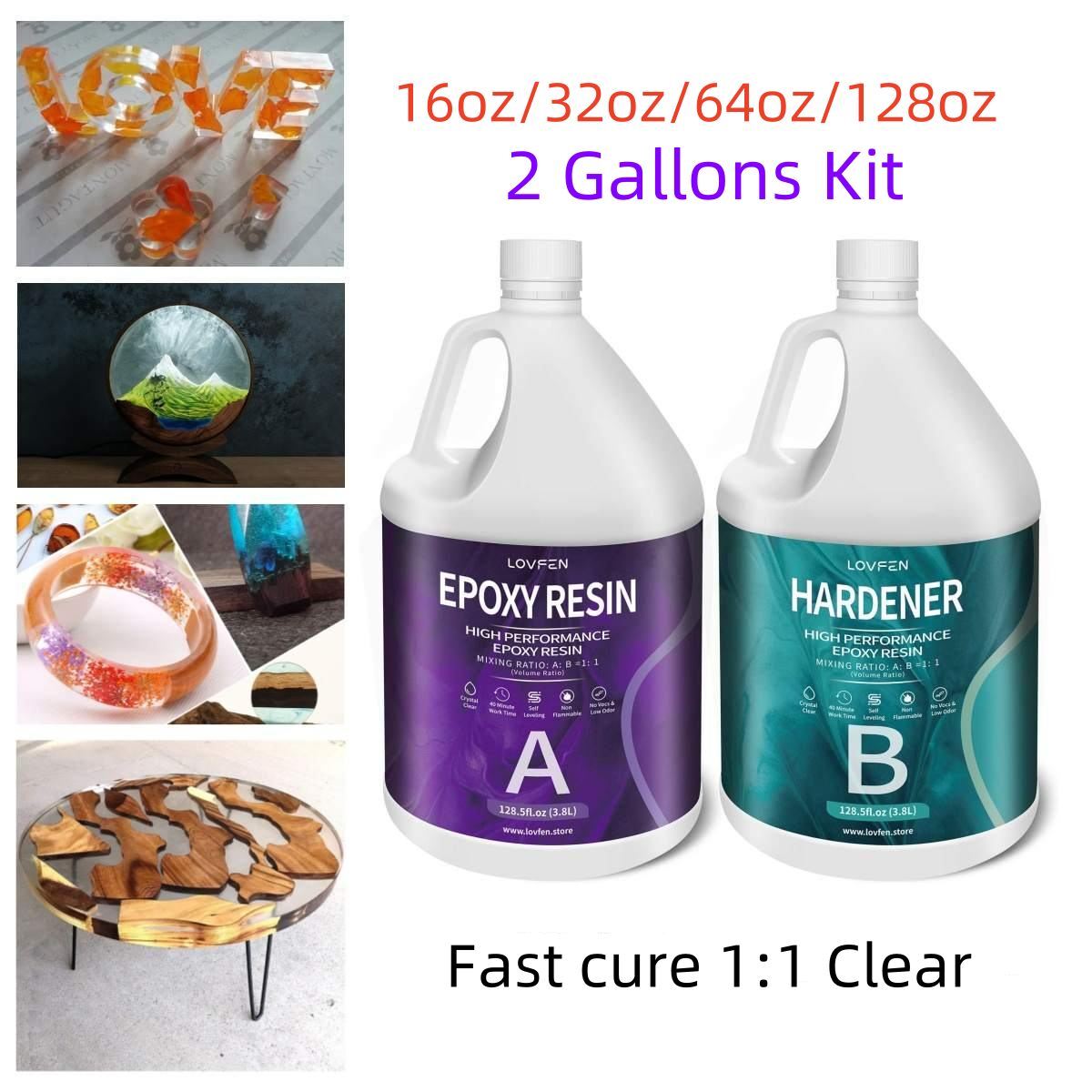 Ultra Clear Epoxy Resin – 16oz 32oz 64oz 128oz 2 Gallons – Fast Cure 1:1 AB Kit