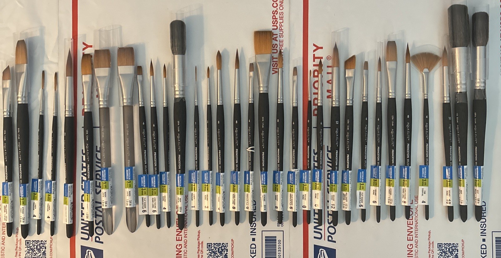 Aqua Elite Princeton Watercolor brushes lot of 32 quality brushes C72