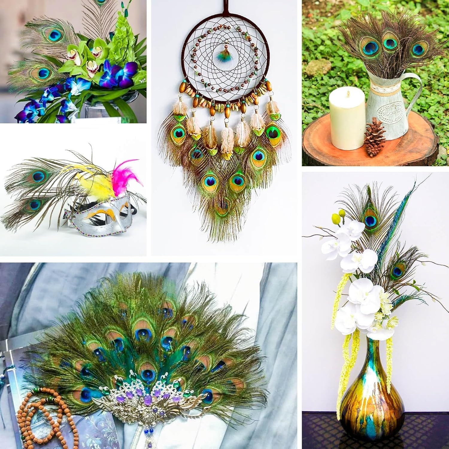 “Piokio 50 pcs Peacock Feathers in Bulk 10-12 inch(25-30 cm) Inch(50PCS) “