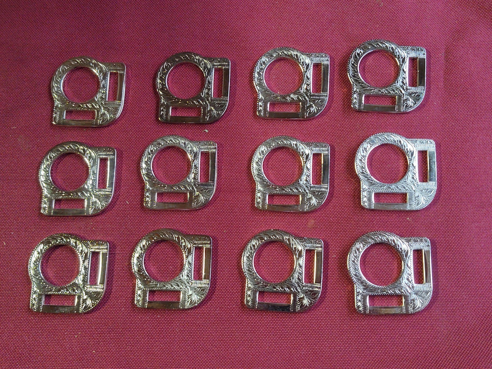 Leather Hardware – LOT Of 12 Silver Plated Floral Halter Squares – 1″