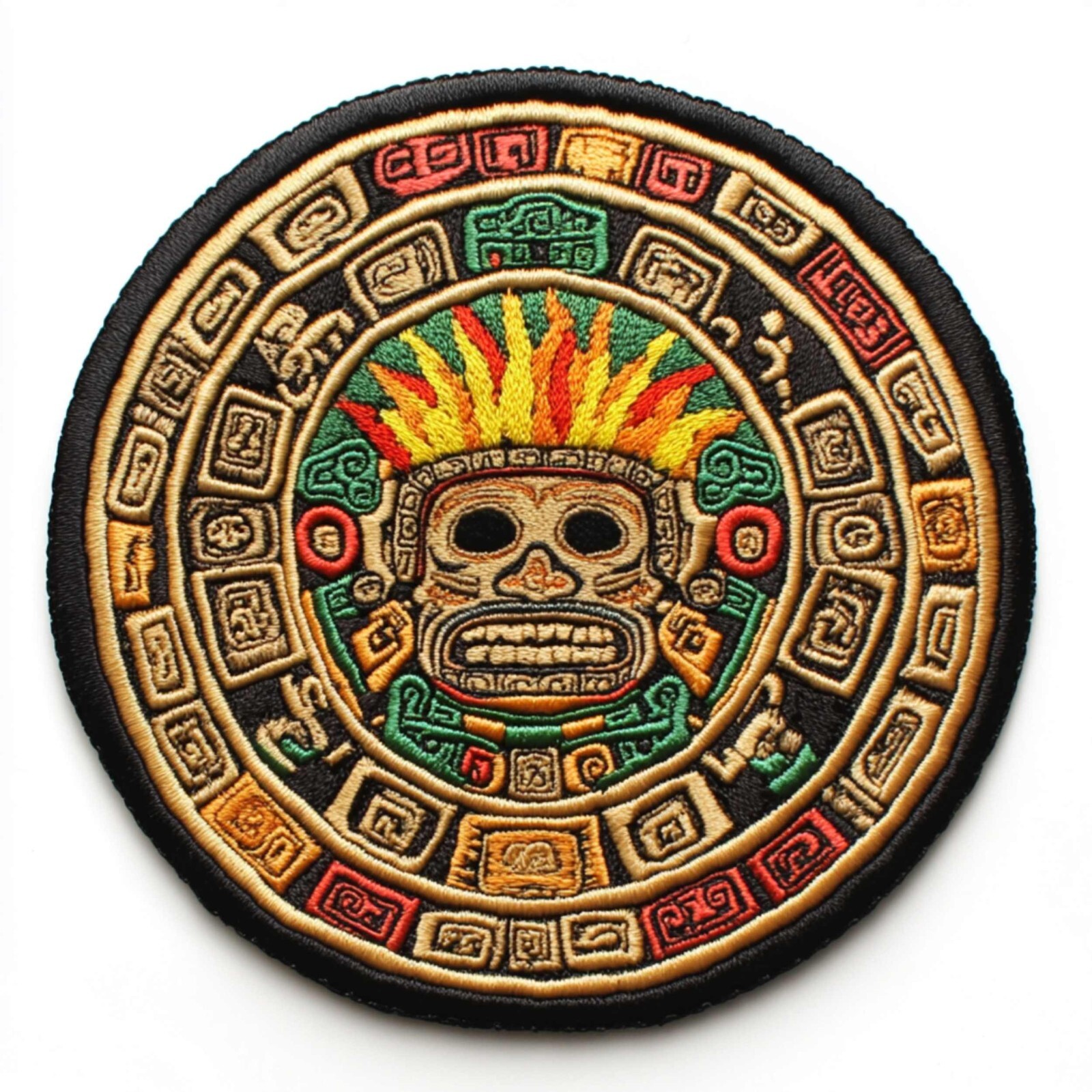 MAYAN DOOMSDAY CALENDAR PATCH embroidered iron-on AZTEC SUN STONE PIEDRA DEL SOL