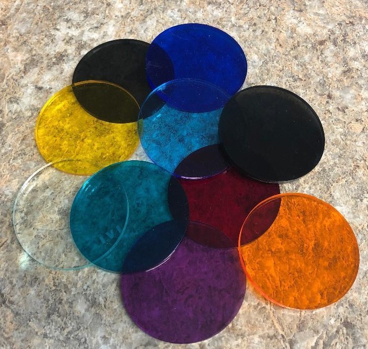 Color Acrylic Disks / Circles TRANSPARENT Assorted sizes and colors!