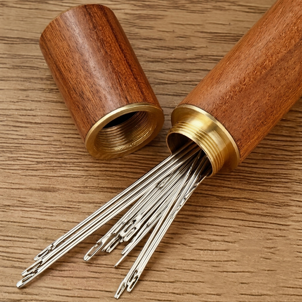 30Pcs Self-Threading Needles Set Easy Thread Sewing Tool Wooden Holder DIY Craft