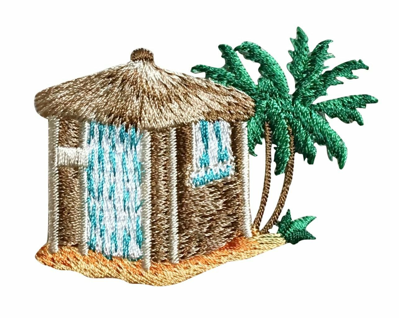 Tropical Tiki Hut with Palm Trees Beach Embroidered Iron on Patch