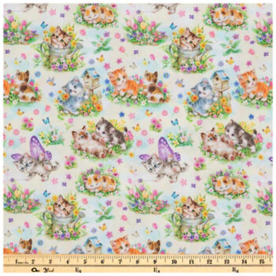 Kittens & Butterflies Cotton Calico Fabric (1 yard)