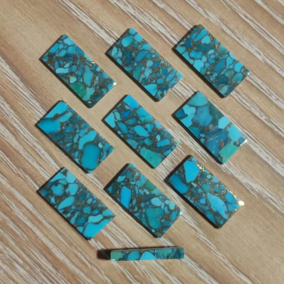 Both Side Flat Blue Copper Turquoise Cabochon Rectangle shape Loose Gemstone Lot
