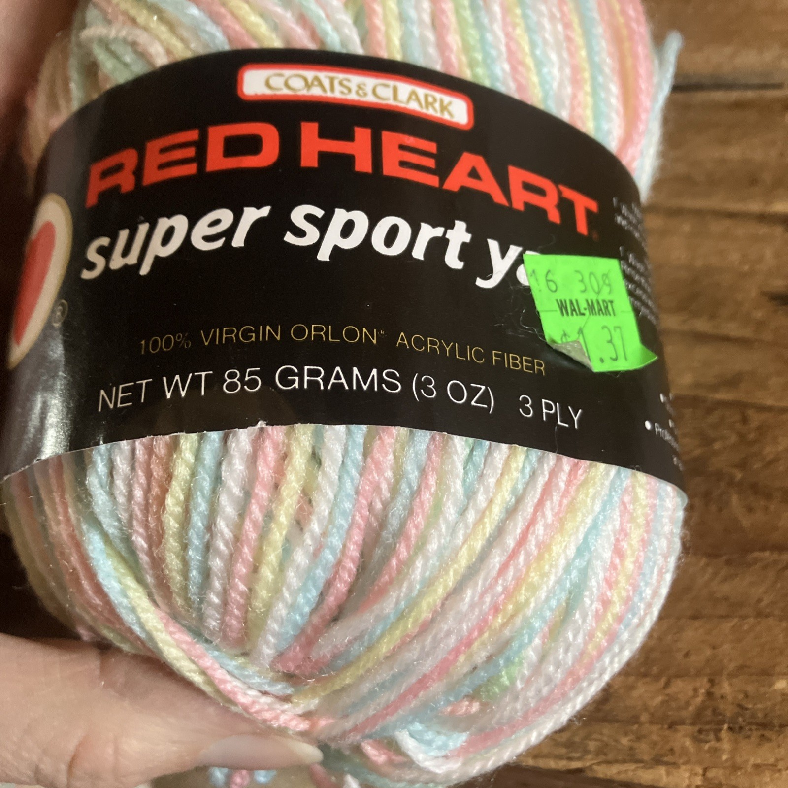 3X VTG Red Heart Super Sport 3-ply Yarn 930 Lullaby 589 4191 Pastel Rainbow 3oz