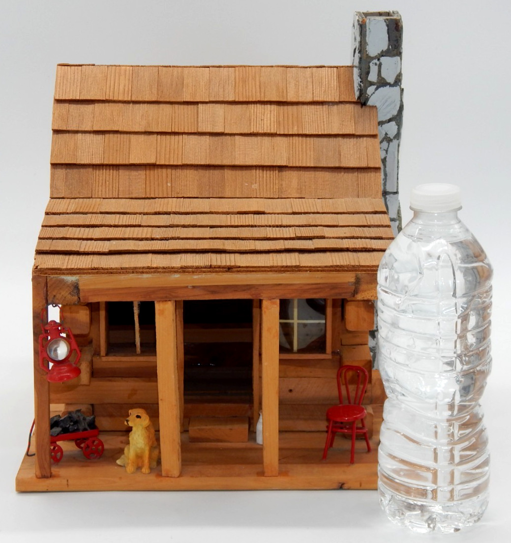 Vintage Folk Art Wood Cabin Miniature 1999 Signed Artisan Handmade Made in USA
