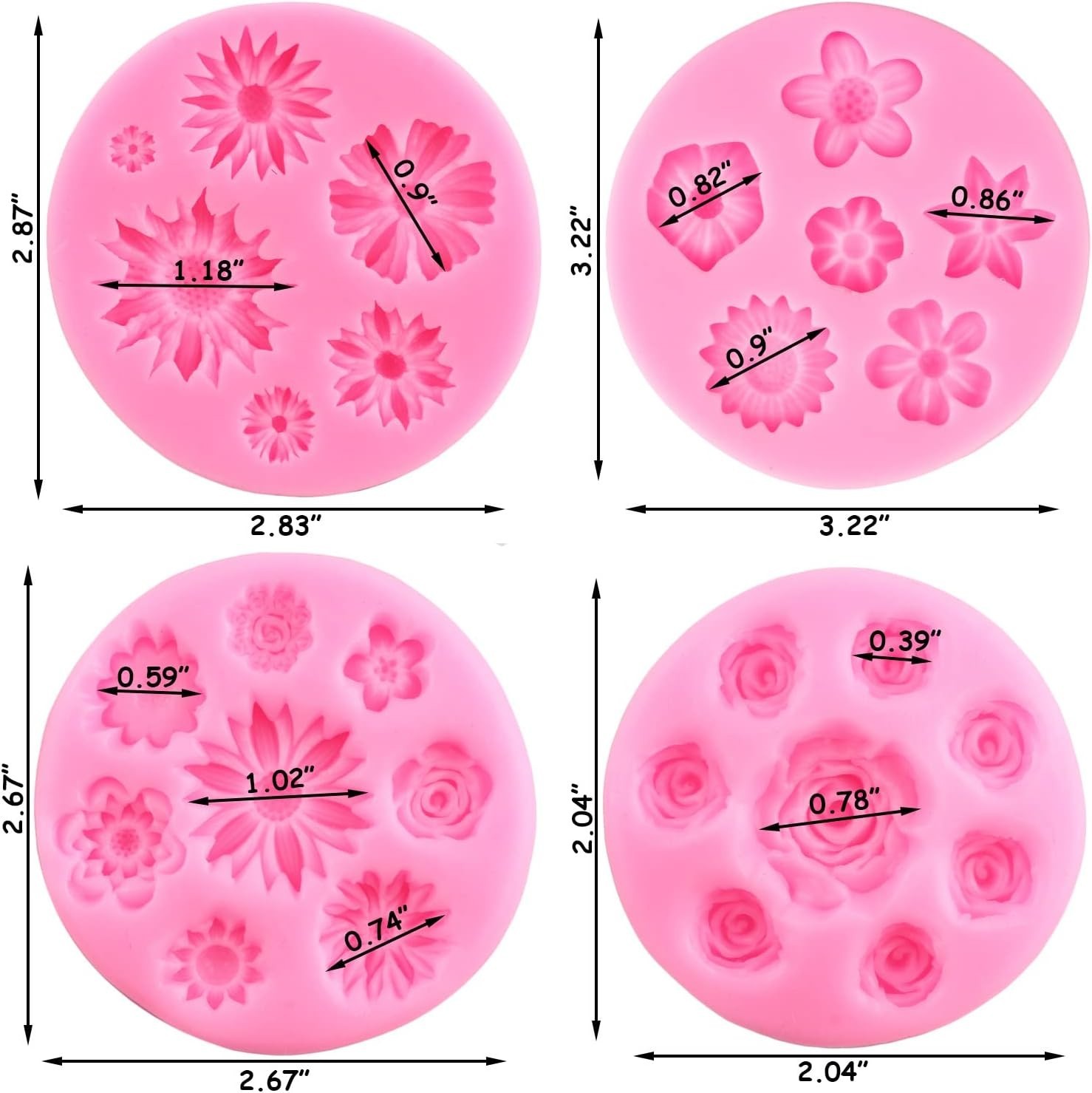 Rose Flower Silicone Molds Set of 4 – Perfect for Exquisite Cake Decorations