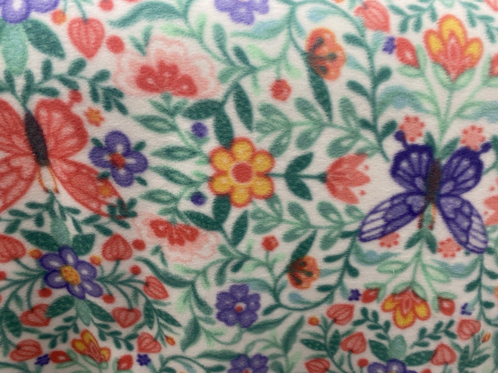Colorful Flower Butterfly Fleece Fabric, 60” Wide, Sold By The Yard