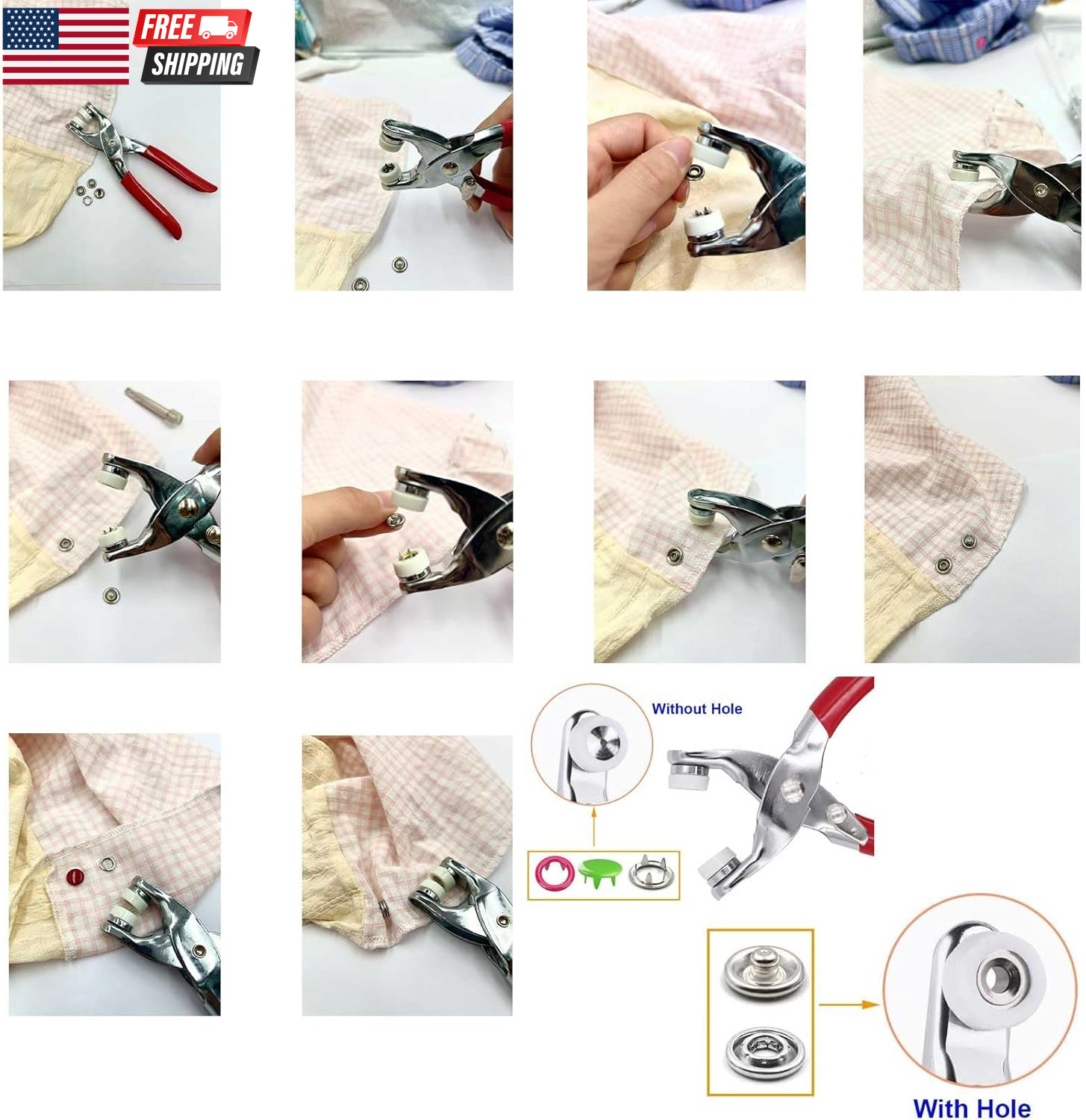 100 Sets Metal Snap Buttons Kit with Fastener Pliers Press Tool – 400 PCS 9.5Mm