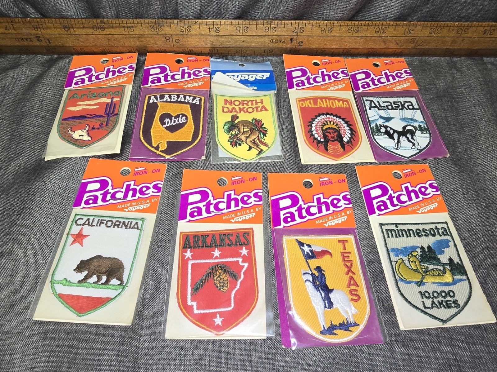 Vintage Voyager Travel Patch Lot Of 9 Different States Iron-on Made In USA