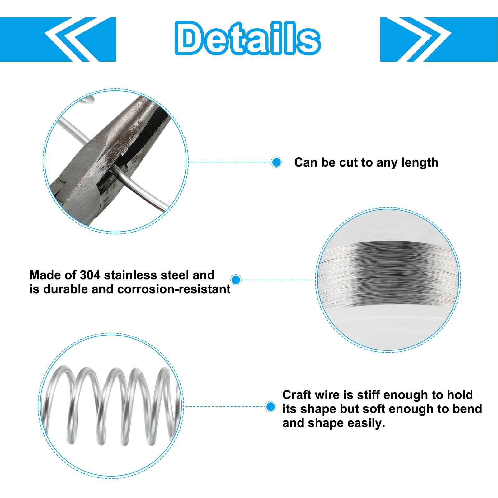 304 Stainless Steel Wire, 328 Ft 0.15mm 35 Gauge Soft Craft Wire, Silver