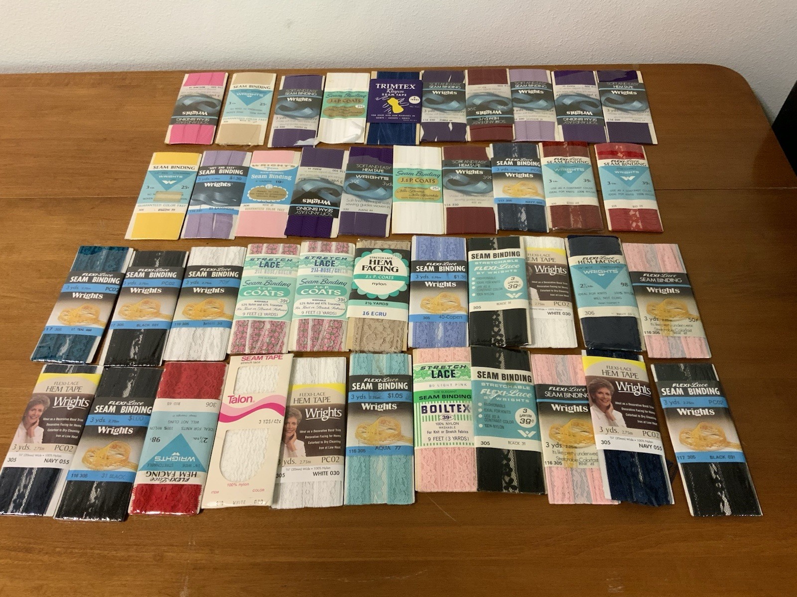 Lot of 42 Full Packages Vintage Sewing Seam Binding Hem Binding 17 Plain 25 Lace
