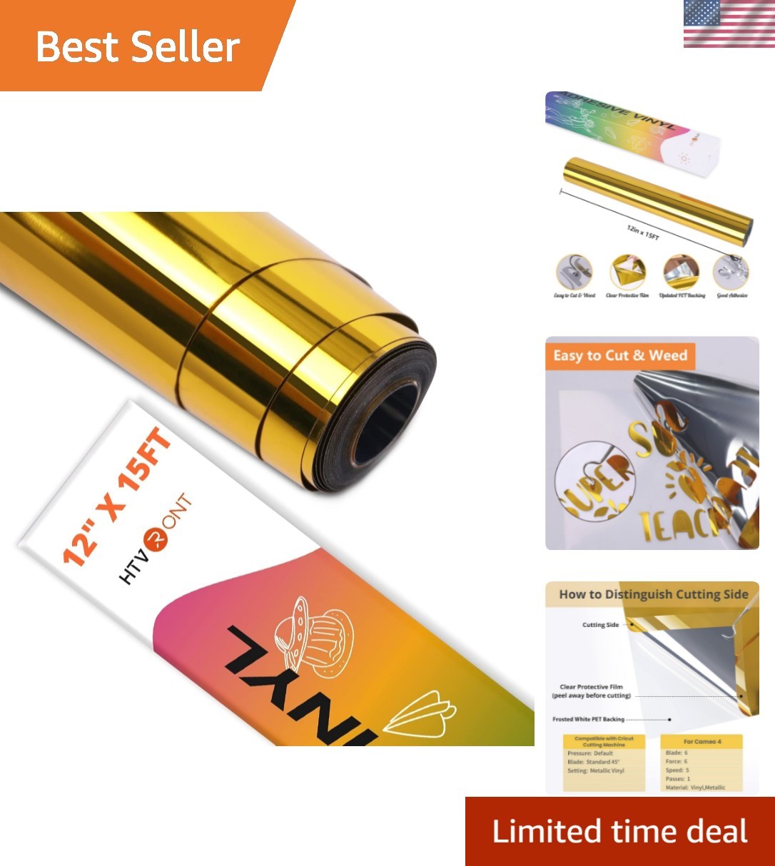 Gold Chrome Vinyl – 12″ x 15FT Gold Permanent Adhesive Vinyl for All Cutting …
