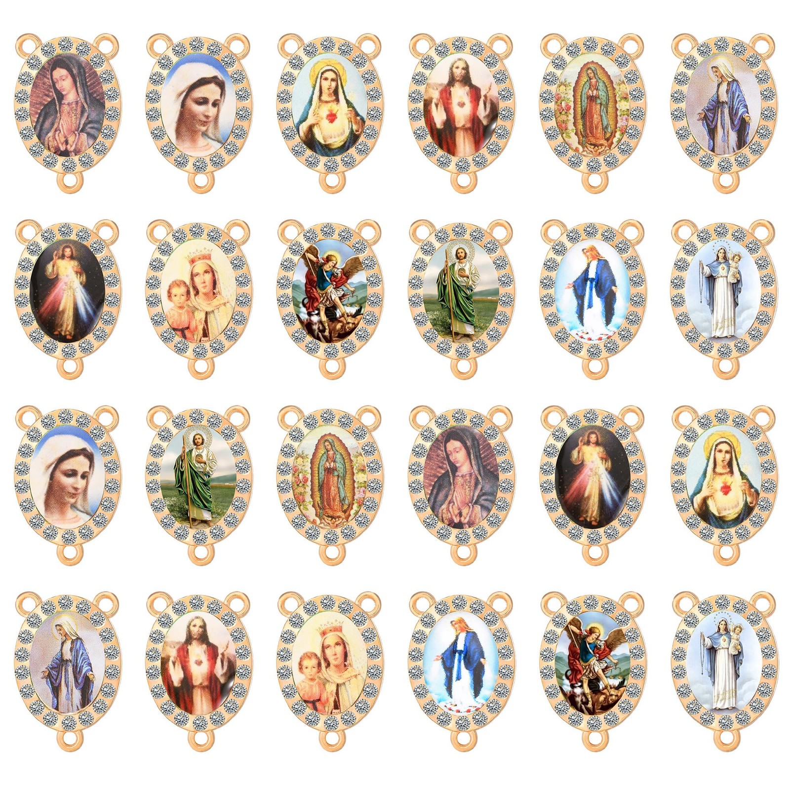 30pcs Mix 3-Way Religious Rosary Centerpiece Connectors Enamel Alloy Rhinesto…