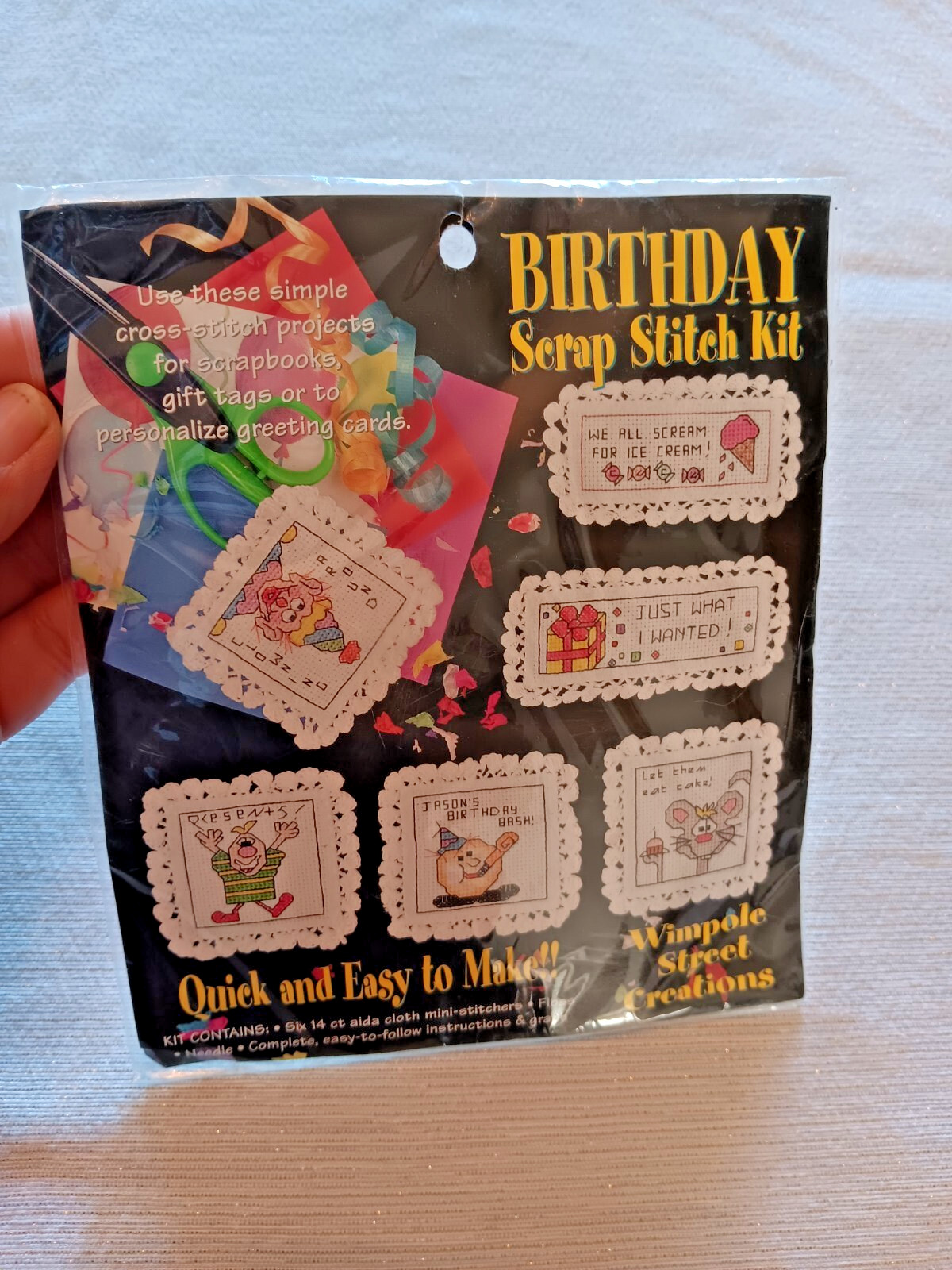 Cross Stitch Birthday SCRAP STITCH Kit Gift tags Cards silly characters cartoons