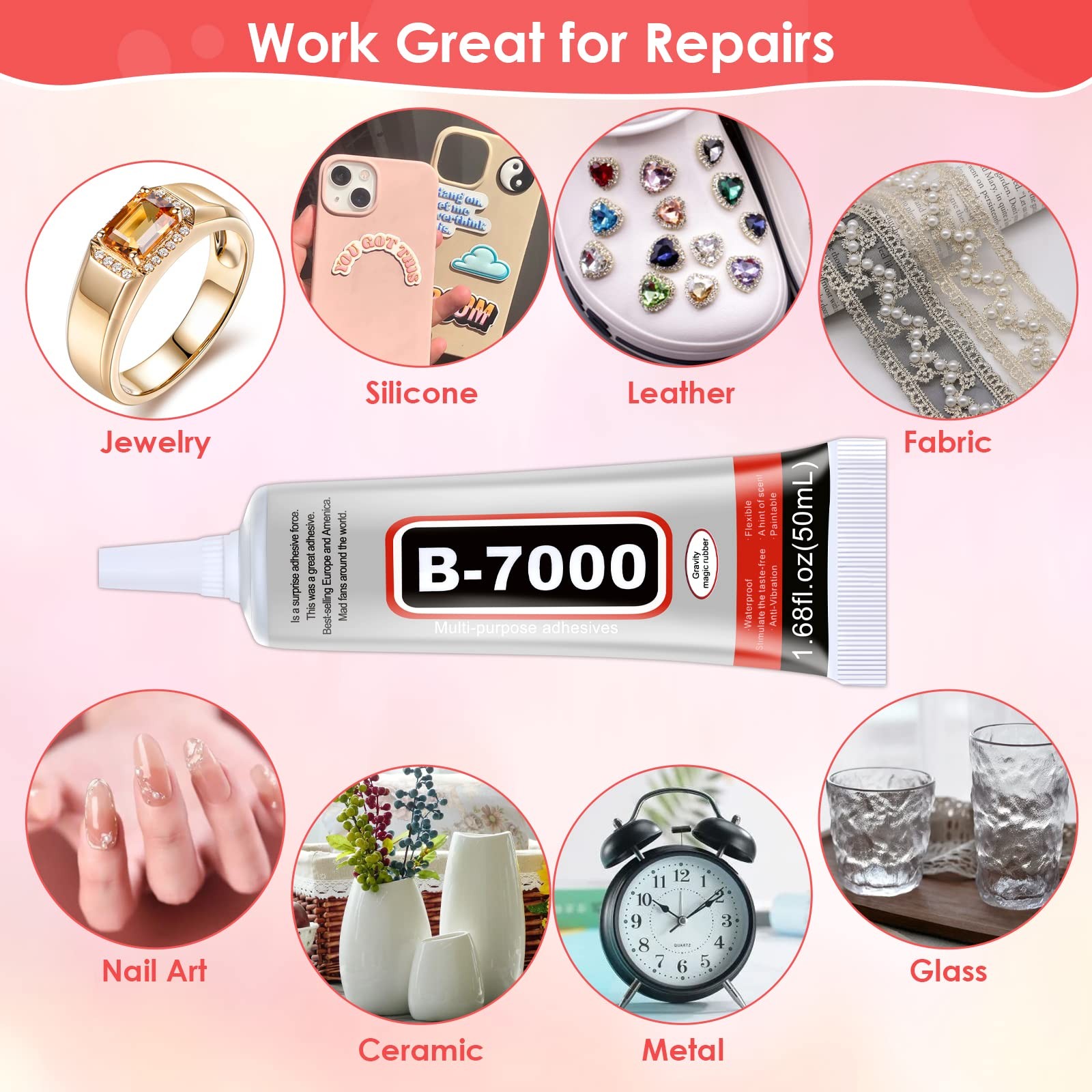 4 PCS 50ML B7000 Crafts Glue Super Adhesive, Multipurpose B-7000 Rhinestones…
