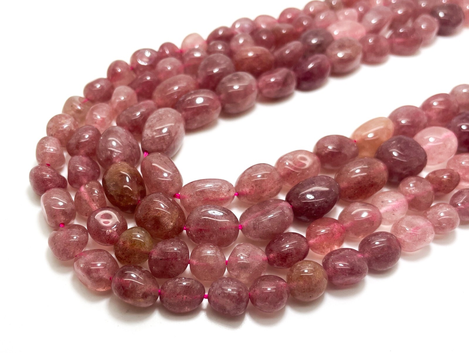 Natural Strawberry Quartz Smooth Polished Pebble Nugget Gemstone Beads PGS43