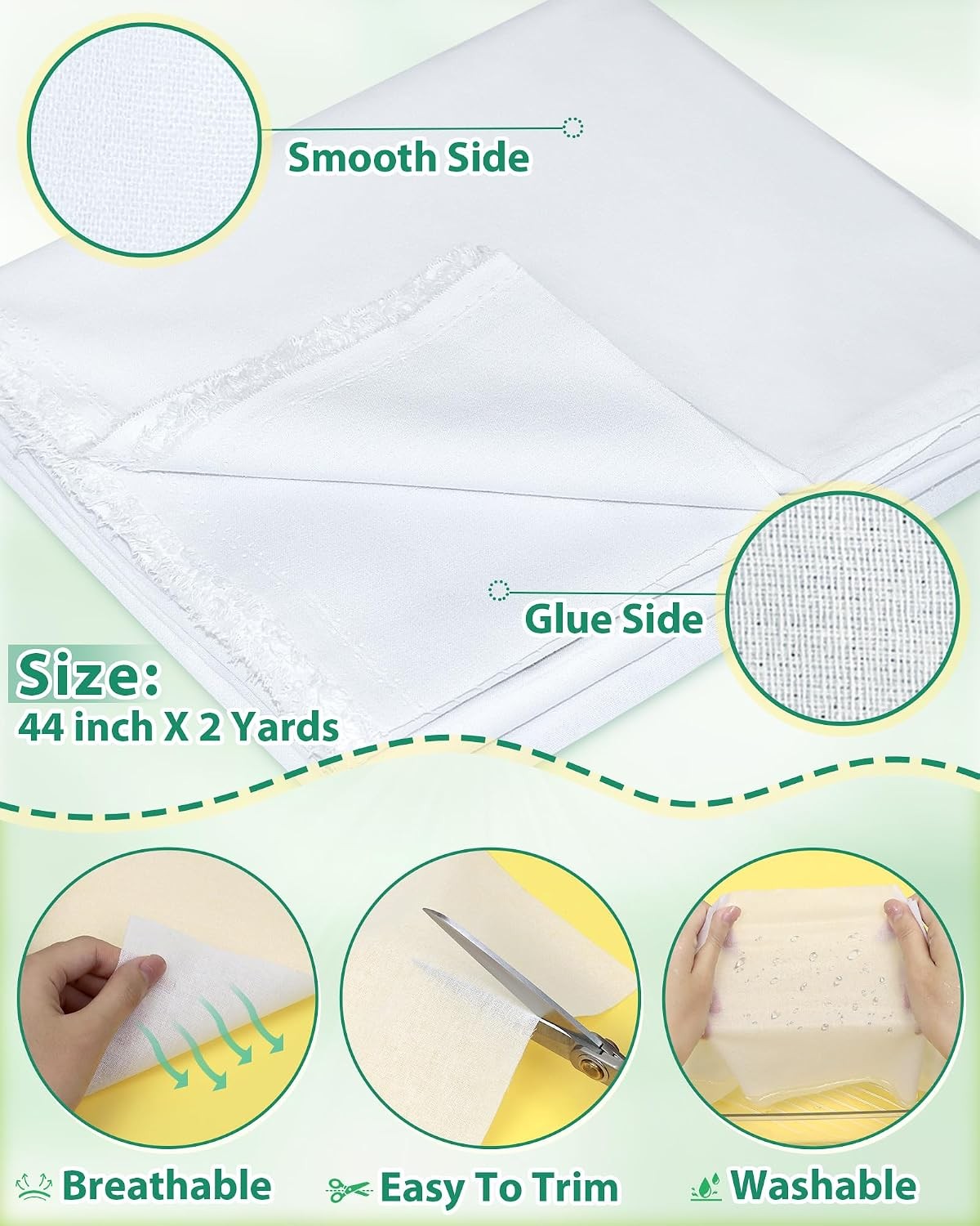 Woven Cotton Iron-On Fusible Interfacing: 44 inch X 2 Yards White Heavy Weight