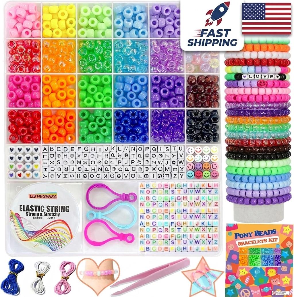 1000PCS Pony Beads Bracelet Making Kit 24 Colors Kandi Letter Beads DIY Jewelry