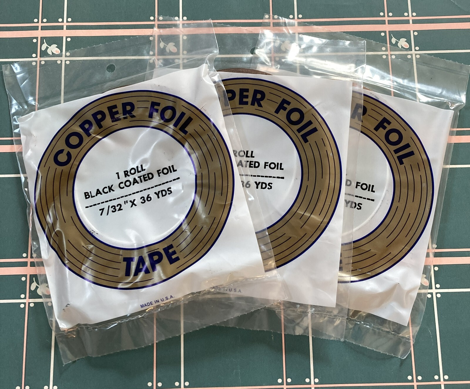 NEW – 3 Rolls EDCO Black back copper Tape, 7/32 Stained Glass Foil