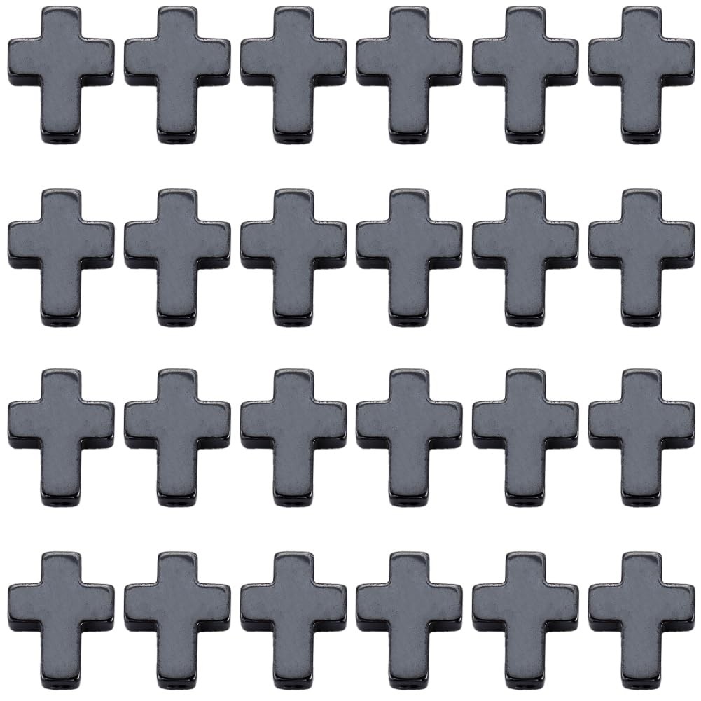 SUNNYCLUE 60Pcs Cross Beads Bulk Crucifix Bead Synthetic Small, Black